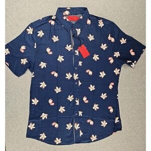 Project RED Button Up Shirt Mens X-Large XL Blue Cotton Casual Preppy Floral NWT